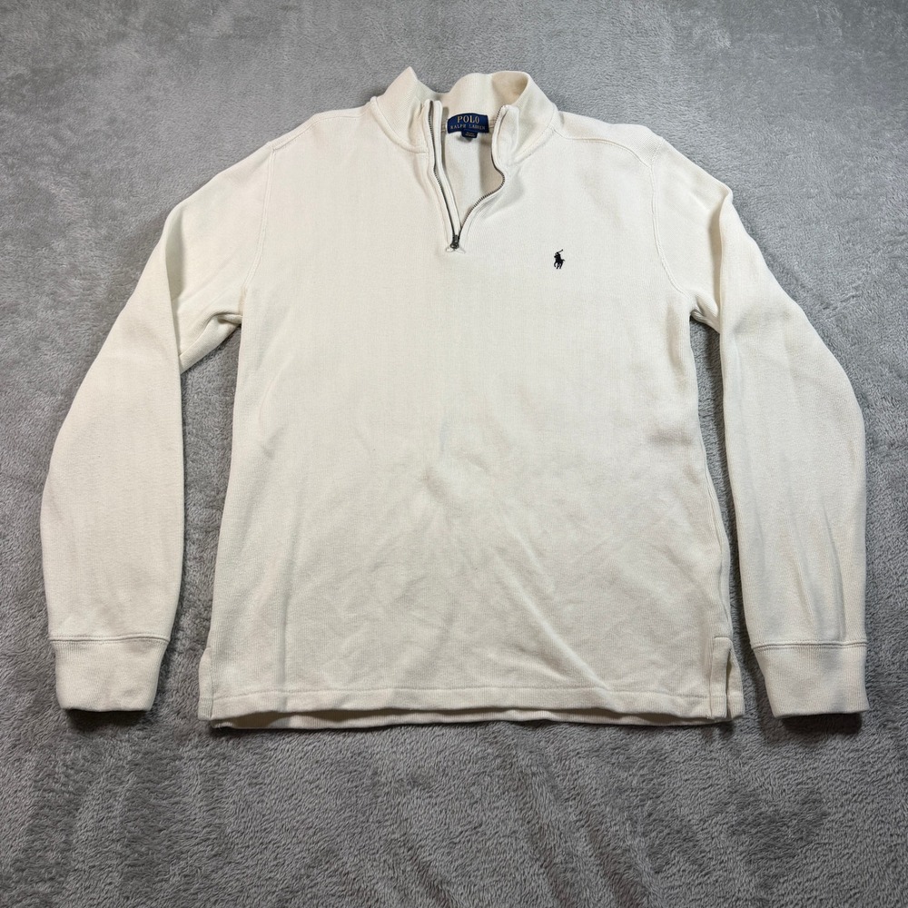 Polo Ralph Lauren Quarter Zip Pullover Kids XL (18-20) Cream Ribbed Cotton Blend